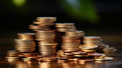 Stacks of coins symbolize wealth and growth in finance. Generative AI