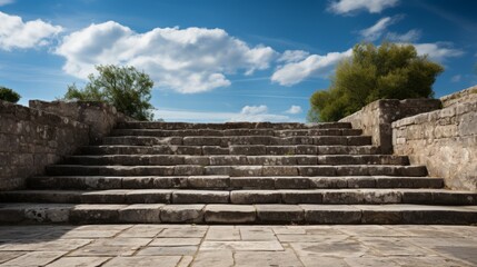 Stone steps leading to a building creating a dramatic. Generative AI
