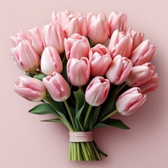 Fototapeta premium A bunch of pink tulips on pink background