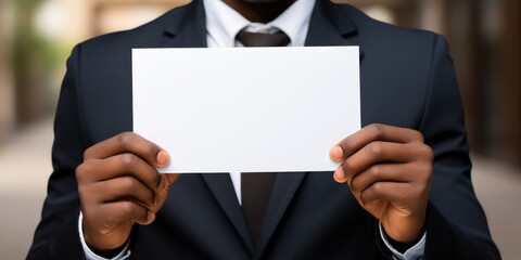 businessman holding blank, empty paper, generative AI