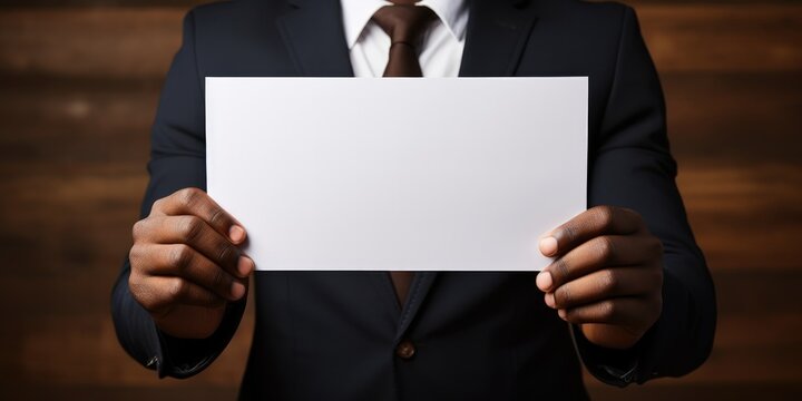 businessman holding blank, empty paper, generative AI