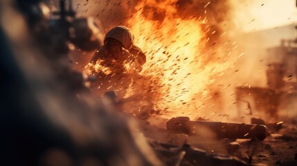 The deafening sound of gunshots and explosions, a constant soundtrack of war that echoes through the battlefield.