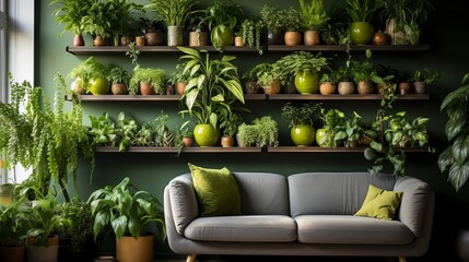 Fototapeta na wymiar Vertical gardening in the apartment. Scandinavian. Generative AI