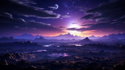 Violet neon glow sky background. Generative AI