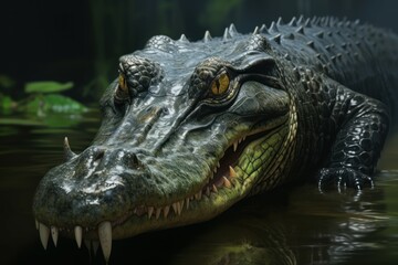 Obraz premium Aquatic alligator head. Tropical reptile wild. Generate Ai