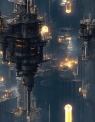 _alien mining, planet with drilling machine