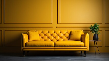 Yellow sofa Modern Interior design. Generative AI