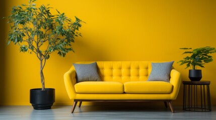Yellow sofa Modern Interior design. Generative AI
