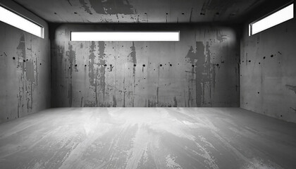 Abstract empty, modern concrete room with structured walls to the left and right and rough floor - industrial interior background template - obrazy, fototapety, plakaty