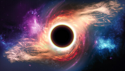 Abstract space wallpaper. Black hole with lighn ray and nebula over colorful stars with cloud fields in outer space. Elements of this image furnished by NASA