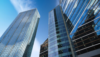 Reflective skyscraper business office buildings