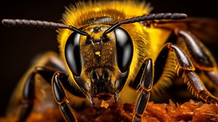 a closeup macro shot of a small tiny bee wasp. Generative AI