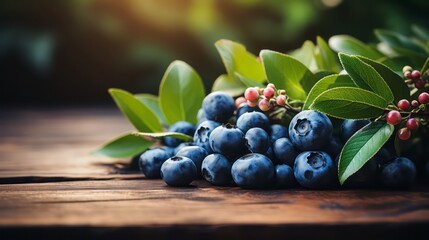 Fresh blueberries on a wooden table