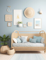 Mockup poster frame in minimalist modern interi