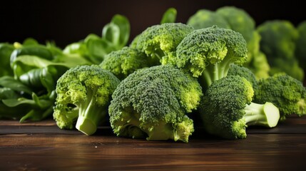 Fresh broccoli on a wooden table