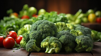 Fresh broccoli on a wooden table