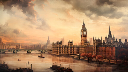 View of London, England in the 1800s - obrazy, fototapety, plakaty