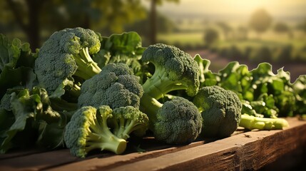 Fresh broccoli on a wooden table