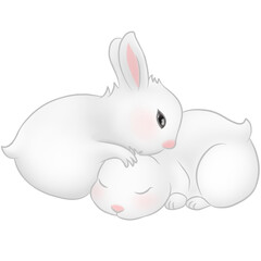 Two cute white rabbits, cartoon character, illustration of little rabbits 