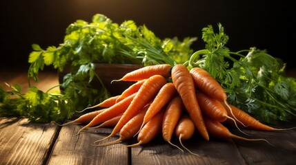 Fresh carrots on a wooden table