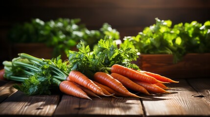 Fresh carrots on a wooden table