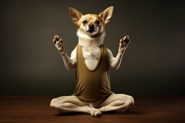 Funny yoga dog. Calm pose meditate. Generate Ai