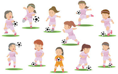 女子サッカー選手　イラストセット