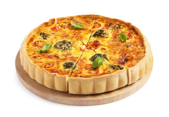 Delicious homemade vegetable quiche isolated on white