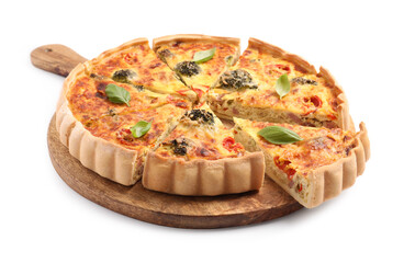 Delicious homemade vegetable quiche isolated on white