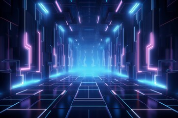 Fototapeta premium Abstract neon geometric futuristic model. Club electric. Generate Ai