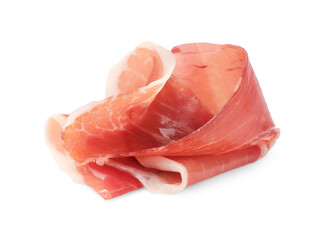 Slices of delicious jamon isolated on white