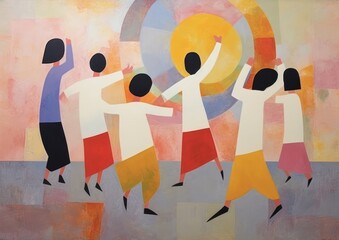 Children dancing in a garden playground park — abstract oil gouache painting - joyful, simple, cute, beautiful — Children's perspective and joy — artwork illustration