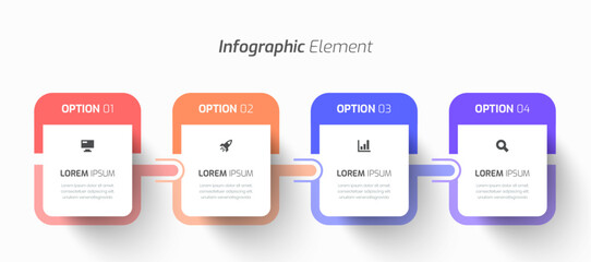 Vector Infographic Business with Rounded Rectangle Label, Icon and 4 Number for Presentation