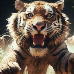 Roaring tiger in the jungle, AI generated Illustration