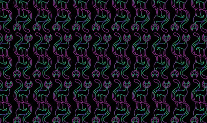 Dark monochrome cute cat pattern with monochrome psychedelic black black background, multicolor vector