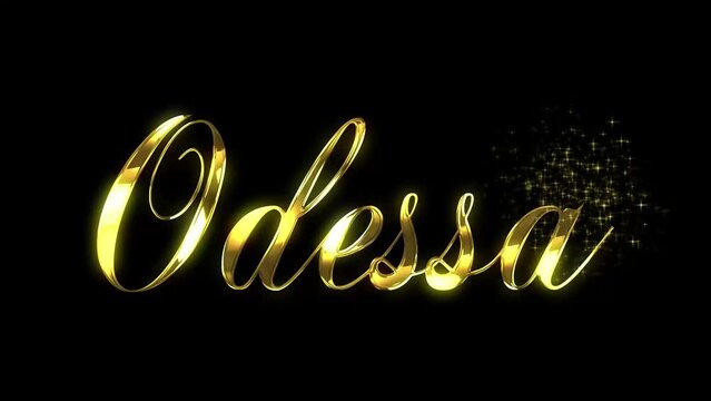 Golden text animated in a reveal with a starburst pattern