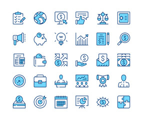 Business icons set. Vector line icons. Blue color outline stroke symbols. Modern concepts