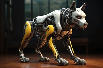 Inanimate Robot dog head. Futuristic animal. Generate Ai - obrazy, fototapety, plakaty