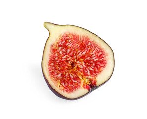 Half of ripe fresh fig isolated on white, top view