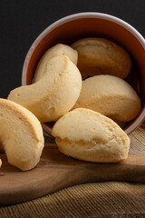 Traditional cheese biscuit in a bowl. Selective focus.