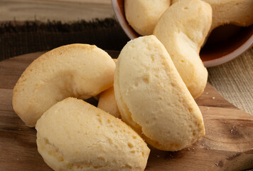 Brazilian cheese biscuit close up. - obrazy, fototapety, plakaty