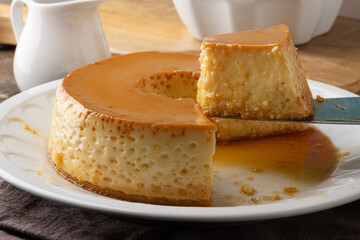 Condensed milk pudding close up.