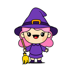 Cute And Kawaii Style Halloween Witch Girl Cartoon Character