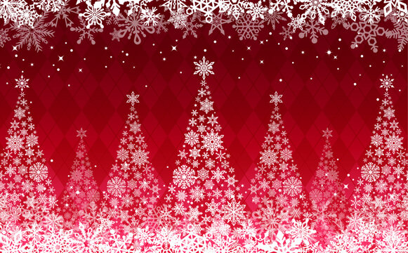 雪の結晶クリスマスツリー_チェック赤_横2