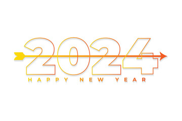 Line style 2024 lettering happy new year design with a long arrow