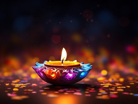 Diwali colorful illustration background with empty Space for text , Diwali diya colorful background illustration, happy diwali day Background illustration , Generative Ai 