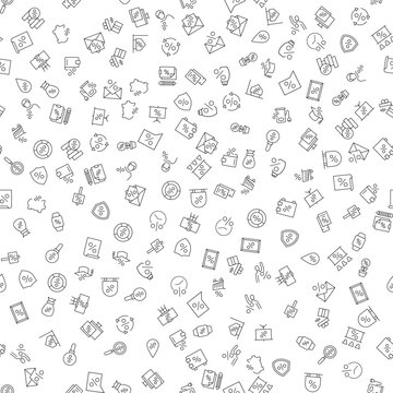 Percent inside of Shield, Speech Bubble, Pig, Pie Chart, Money Bag Seamless Pattern for printing, wrapping, design, sites, shops, apps