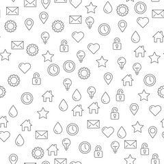 Clock, Star, Gear, Envelope, Lock, House Seamless Pattern for printing, wrapping, design, sites, shops, apps