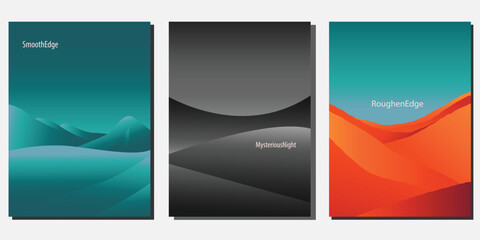 abstract landscape geometry shape, cover design, colorful gradient, minimal set of business cards