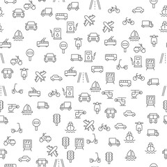 Bus, Plane, Car, Moped, Bicycle, Helicopter, Road Sign Seamless Pattern for printing, wrapping, design, sites, shops, apps